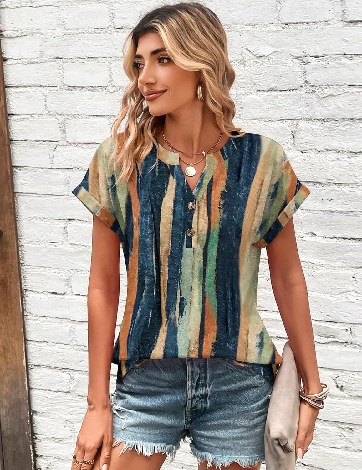 image:imageZeagoo Women Tops Summer Short Sleeve T Shirts V Neck Dressy Casual Work Blouses Fashion Boho Clothes S3XLCx289multicolored