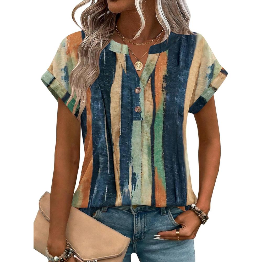 image:imageZeagoo Women Tops Summer Short Sleeve T Shirts V Neck Dressy Casual Work Blouses Fashion Boho Clothes S3XLCx289multicolored