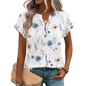 image:imageZeagoo Women Tops Summer Short Sleeve T Shirts V Neck Dressy Casual Work Blouses Fashion Boho Clothes S3XLBf290white Flowers