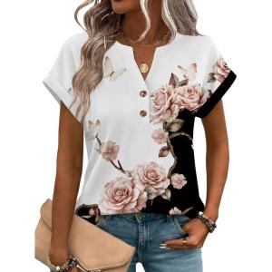 image:imageZeagoo Women Tops Summer Short Sleeve T Shirts V Neck Dressy Casual Work Blouses Fashion Boho Clothes S3XLBf347flower