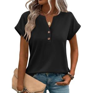 image:imageZeagoo Women Tops Summer Short Sleeve T Shirts V Neck Dressy Casual Work Blouses Fashion Boho Clothes S3XLBlack