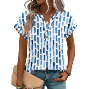 image:imageZeagoo Women Tops Summer Short Sleeve T Shirts V Neck Dressy Casual Work Blouses Fashion Boho Clothes S3XLCx329blue