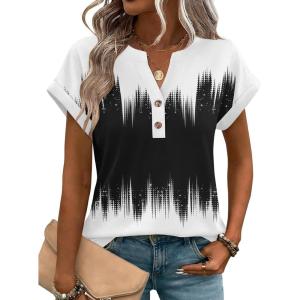 image:imageZeagoo Women Tops Summer Short Sleeve T Shirts V Neck Dressy Casual Work Blouses Fashion Boho Clothes S3XLJb204black White