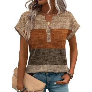 image:imageZeagoo Women Tops Summer Short Sleeve T Shirts V Neck Dressy Casual Work Blouses Fashion Boho Clothes S3XLJh398geometric
