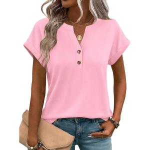 image:imageZeagoo Women Tops Summer Short Sleeve T Shirts V Neck Dressy Casual Work Blouses Fashion Boho Clothes S3XLLight Pink