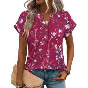 image:imageZeagoo Women Tops Summer Short Sleeve T Shirts V Neck Dressy Casual Work Blouses Fashion Boho Clothes S3XLSf243rose Red