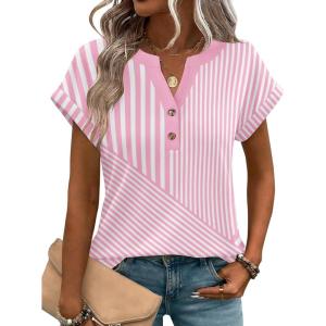 image:imageZeagoo Women Tops Summer Short Sleeve T Shirts V Neck Dressy Casual Work Blouses Fashion Boho Clothes S3XLTz300pink