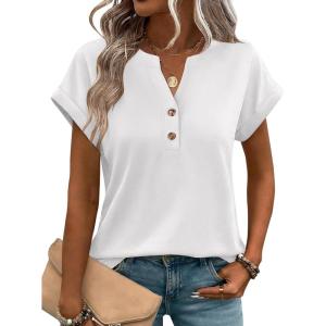 image:imageZeagoo Women Tops Summer Short Sleeve T Shirts V Neck Dressy Casual Work Blouses Fashion Boho Clothes S3XLWhite