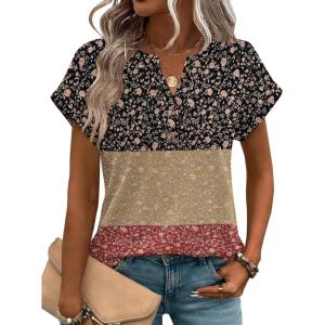 image:imageZeagoo Women Tops Summer Short Sleeve T Shirts V Neck Dressy Casual Work Blouses Fashion Boho Clothes S3XLXh553flowers