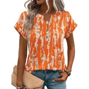 image:imageZeagoo Women Tops Summer Short Sleeve T Shirts V Neck Dressy Casual Work Blouses Fashion Boho Clothes S3XLZr466orange