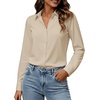 image:imageZeagoo Button Down Shirts for Women Long Sleeve Dress Shirts Classic fit Collared Blouses Casual Business Work Tops S3XLBeige Khaki