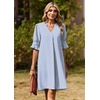 image:imageZeagoo Summer Dresses for Women 2026 V Neck Ruffle Sleeve Loose Shift Dress Hawaiian Sundress Beach Vacation ClothesA01blue and White Stripes