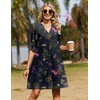 image:imageZeagoo Summer Dresses for Women 2026 V Neck Ruffle Sleeve Loose Shift Dress Hawaiian Sundress Beach Vacation ClothesBlack Floral