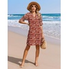image:imageZeagoo Summer Dresses for Women 2026 V Neck Ruffle Sleeve Loose Shift Dress Hawaiian Sundress Beach Vacation ClothesDark Red Floral