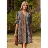 image:imageZeagoo Summer Dresses for Women 2026 V Neck Ruffle Sleeve Loose Shift Dress Hawaiian Sundress Beach Vacation ClothesEthnic Style