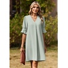 image:imageZeagoo Summer Dresses for Women 2026 V Neck Ruffle Sleeve Loose Shift Dress Hawaiian Sundress Beach Vacation ClothesGreen