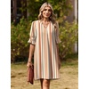 image:imageZeagoo Summer Dresses for Women 2026 V Neck Ruffle Sleeve Loose Shift Dress Hawaiian Sundress Beach Vacation ClothesKhaki Vertical Stripes