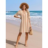 image:imageZeagoo Summer Dresses for Women 2026 V Neck Ruffle Sleeve Loose Shift Dress Hawaiian Sundress Beach Vacation ClothesKhaki Vertical Stripes