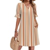 image:imageZeagoo Summer Dresses for Women 2026 V Neck Ruffle Sleeve Loose Shift Dress Hawaiian Sundress Beach Vacation ClothesKhaki Vertical Stripes