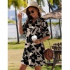 image:imageZeagoo Summer Dresses for Women 2026 V Neck Ruffle Sleeve Loose Shift Dress Hawaiian Sundress Beach Vacation ClothesLight Brown  Black Floral