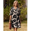 image:imageZeagoo Summer Dresses for Women 2026 V Neck Ruffle Sleeve Loose Shift Dress Hawaiian Sundress Beach Vacation ClothesLight Brown  Black Floral