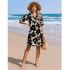 image:imageZeagoo Summer Dresses for Women 2026 V Neck Ruffle Sleeve Loose Shift Dress Hawaiian Sundress Beach Vacation ClothesLight Brown  Black Floral
