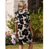 image:imageZeagoo Summer Dresses for Women 2026 V Neck Ruffle Sleeve Loose Shift Dress Hawaiian Sundress Beach Vacation ClothesLight Brown  Black Floral