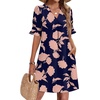 image:imageZeagoo Summer Dresses for Women 2026 V Neck Ruffle Sleeve Loose Shift Dress Hawaiian Sundress Beach Vacation ClothesNavy Blue  Pink Flowers
