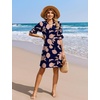 image:imageZeagoo Summer Dresses for Women 2026 V Neck Ruffle Sleeve Loose Shift Dress Hawaiian Sundress Beach Vacation ClothesNavy Blue  Pink Flowers