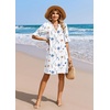 image:imageZeagoo Summer Dresses for Women 2026 V Neck Ruffle Sleeve Loose Shift Dress Hawaiian Sundress Beach Vacation ClothesWhite Floral