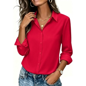 image:imageZeagoo Button Down Shirts for Women Long Sleeve Dress Shirts Classic fit Collared Blouses Casual Business Work Tops S3XLAred