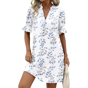 image:imageZeagoo Summer Dresses for Women 2026 V Neck Ruffle Sleeve Loose Shift Dress Hawaiian Sundress Beach Vacation ClothesYellow Silhouette Flowers