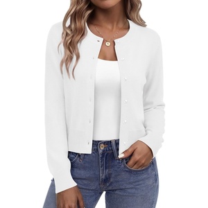 image:imageZeagoo Womens Cropped Cardigan Sweaters 2026 Button Down Long Sleeve Knit Bolero Shrugs for Dresses01white
