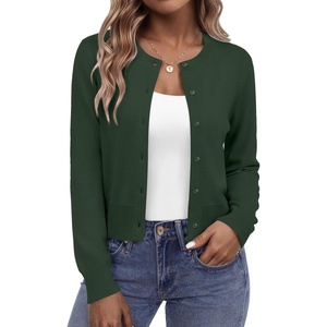 image:imageZeagoo Womens Cropped Cardigan Sweaters 2026 Button Down Long Sleeve Knit Bolero Shrugs for DressesDark Green