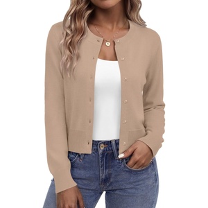 image:imageZeagoo Womens Cropped Cardigan Sweaters 2026 Button Down Long Sleeve Knit Bolero Shrugs for DressesKhaki