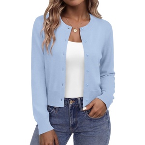 image:imageZeagoo Womens Cropped Cardigan Sweaters 2026 Button Down Long Sleeve Knit Bolero Shrugs for DressesLight Blue