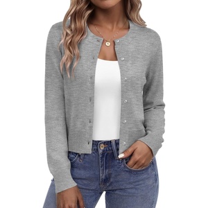 image:imageZeagoo Womens Cropped Cardigan Sweaters 2026 Button Down Long Sleeve Knit Bolero Shrugs for DressesLight Gray