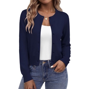 image:imageZeagoo Womens Cropped Cardigan Sweaters 2026 Button Down Long Sleeve Knit Bolero Shrugs for DressesNavy