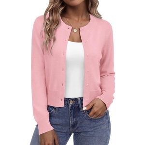 image:imageZeagoo Womens Cropped Cardigan Sweaters 2026 Button Down Long Sleeve Knit Bolero Shrugs for DressesPink