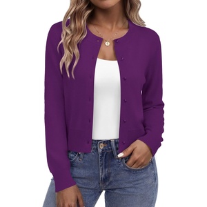 image:imageZeagoo Womens Cropped Cardigan Sweaters 2026 Button Down Long Sleeve Knit Bolero Shrugs for DressesPurple