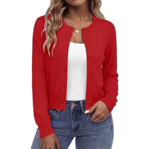 image:imageZeagoo Womens Cropped Cardigan Sweaters 2026 Button Down Long Sleeve Knit Bolero Shrugs for DressesRed