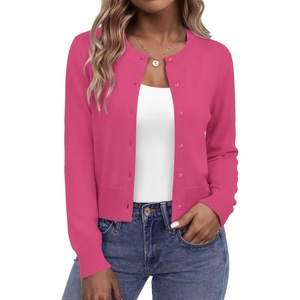 image:imageZeagoo Womens Cropped Cardigan Sweaters 2026 Button Down Long Sleeve Knit Bolero Shrugs for DressesRose Red