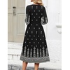 image:imageZeagoo 34 Sleeve Womens Dress Casual Flowy ALine Midi Tshirt Dresses with Pockets Crewneck Vocation Boho Beach SundressBlack Boho Print