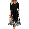 image:imageZeagoo 34 Sleeve Womens Dress Casual Flowy ALine Midi Tshirt Dresses with Pockets Crewneck Vocation Boho Beach SundressBlack Floral