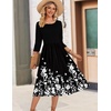 image:imageZeagoo 34 Sleeve Womens Dress Casual Flowy ALine Midi Tshirt Dresses with Pockets Crewneck Vocation Boho Beach SundressBlack Floral