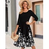 image:imageZeagoo 34 Sleeve Womens Dress Casual Flowy ALine Midi Tshirt Dresses with Pockets Crewneck Vocation Boho Beach SundressBlack Floral