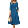 image:imageZeagoo 34 Sleeve Womens Dress Casual Flowy ALine Midi Tshirt Dresses with Pockets Crewneck Vocation Boho Beach SundressBlue