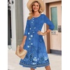 image:imageZeagoo 34 Sleeve Womens Dress Casual Flowy ALine Midi Tshirt Dresses with Pockets Crewneck Vocation Boho Beach SundressBlue Boho Print