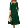 image:imageZeagoo 34 Sleeve Womens Dress Casual Flowy ALine Midi Tshirt Dresses with Pockets Crewneck Vocation Boho Beach SundressGreen