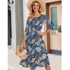 image:imageZeagoo 34 Sleeve Womens Dress Casual Flowy ALine Midi Tshirt Dresses with Pockets Crewneck Vocation Boho Beach SundressLeaf Print